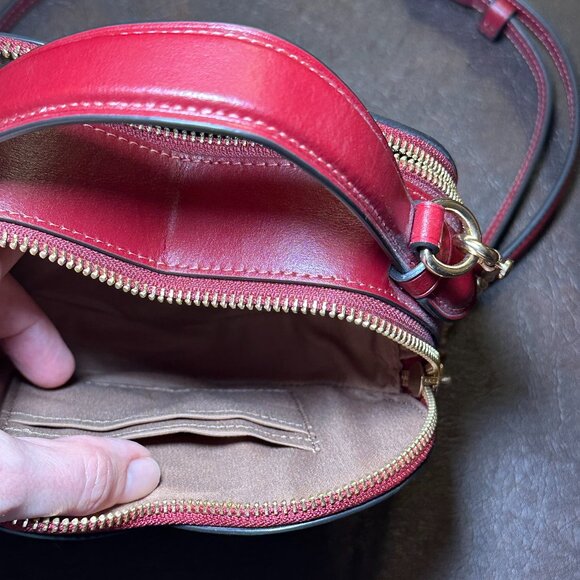 COACH Heart Crossbody Bag Signature Cherry Print Canvas CY706 Tan and Red - Picture 15 of 16